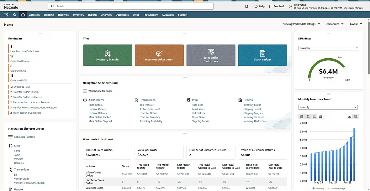 NetSuite WMS - Dashboard